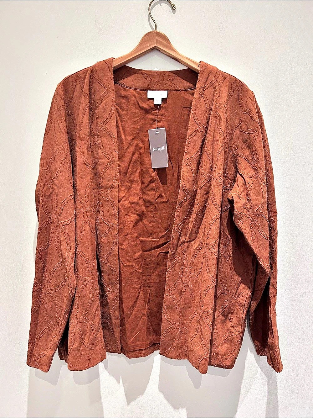 Pure Jill Textured Open Front Jacket in Brown Size Large NWT